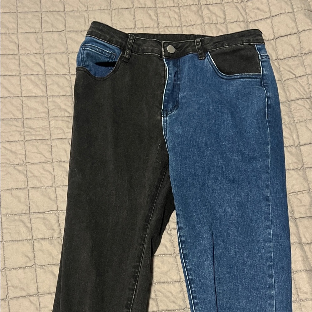 SHEIN Two-Tone Skinny Jeans in Black and Blue